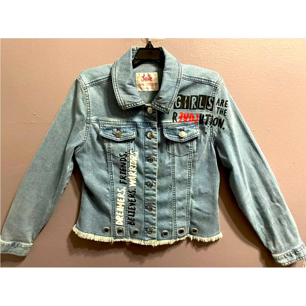 Justice Girls Distressed Jean Jacket Size 14/16